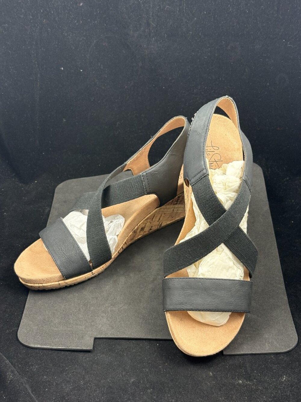 Life Stride Soft System Women's Wedge Sandals Black size 6.5